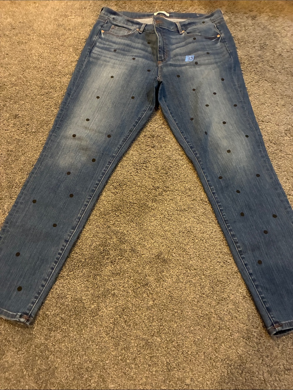LOFT Women's Skinny Jeans in Medium Blue with Black Polka Dots modern skinny 33